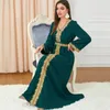 Vêtements ethniques A Lin Robe Femme Musulmane Brodée Col V Manches Longues Eid Mubarak Kaftan Dubaï Abaya Turquie Maroc Arabe Islamique