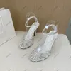 Diseñador de mujer Tacones altos de lujo Tacones con diamantes de imitación Sandalias con tiras Moda clásica para mujer Banquete de boda Negro Marrón Plata