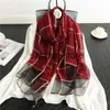 Halsdukar Luxury Plaid Silk Wool Scarf Shawl Wrap Women Thin Hijab 2022 Female Foulard Soft Pashmina Long Spring Summer Beach Stoles J230801