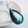 Pendant Necklaces Genuine Natural Blue Lights Labradorite Stone Waterdrop Shape Lady Necklace