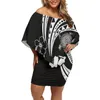 Casual Dresses Elegant Off-The-Shoulder Lotus Collar Dress Polynesian Tribal Print Custom Moire Totem Short Sleeve Miniskirt For Summer