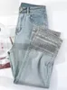 Jeans Donna Primavera/Estate 2023 Cotone Leggero Arricciato Pantaloni Gamba Dritta Vita Alta Elastico Retro Versatile