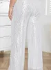 Pants Straight For Women Loose Fit White Diamonds Full Length Summer Stylish Elegant Evening Party Club Plus Size Trousers 2023