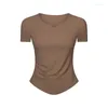 Camicie attive T-shirt da yoga a maniche corte T-shirt estiva da donna in tessuto a costine Slim Fit Gym Running Top Camicia da allenamento traspirante femminile Abbigliamento sportivo