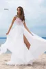 Sıradan Elbiseler Boho Gelinlik Kepçe A-line Aplikes Şifon Gelin Özel Yapımı Yüksek Bölünmüş Elbise Vestido De Noiva