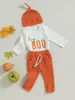 Kleidungssets Niedliches Halloween-Kürbis-Kostüm-Set für geborene Babys, Mädchen und Jungen – bezaubernder Strampler, Body, Hose mit Hut, 3-teiliges Outfit