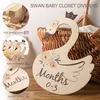 Keepsakes born 24 Months Baby Closet Dividers Wooden Cartoon Swan Nursery Clothes Organizers Wardrobe Monthly Growth Recording Cards 230801