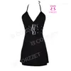 Casual Dresses Fancy Women Clothing Summer Dress 2014 Buckle Front Halter V-neck Sleeveless Black Sexy Party Club For Prom Dance Ball