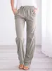 Pantalon femme coton lin lâche cordon large jambe taille haute pantalon femmes coréen solide poche femme Stretch droit