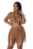 Kvinnors spårningsdräkter Sexiga stickade Tassel Hollow Out Two Piece Set Crochet Fringed Halter Crop Top Shorts 2 Pieces Beachwear Summer Women