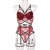 Sexy Underwear Fun Three Piece Set 2023 New Year Wine Red Lace Splicing Hot Selling with Breast Pad Waist Seal 230801