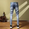 Heren Jeans High Street Fashion Heren Retro Blauw Elastisch Geschilderd Designer Skinny Ripped Patchwork Hip Hop Stretch Broek Hombre