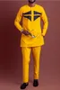 Men's Tracksuits Dashiki Tradition T-shirt Men's Set Four Seasons Round Neck Stripe Yellow Long Sleeve African National Casual Dress M-4XL 230731