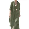 Casual Jurken Maxi-jurk Dames Zomer V-hals Revers Vintage Lange mouw Splitzoom Losvallend ademend strand voor 2023