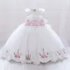 Robes de fille blanc rose fleur baptême premier 1er anniversaire robe pour bébé fille vêtements enfant en bas âge princesse dentelle fête perles costumes 0-5 ans 230731