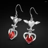 Orecchini pendenti Charm Argento Donna Modelli Zircone rosso intarsiato Ciondolo a forma di cuore Gioielli in argento Femal Presente