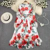 Casual Dresses French Chic Maxi Dress for Women Floral Print Lantern Sleeve V-Neck Female Summer A-Line Chiffon Vestidos Drop