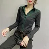 Женские блузки мода Slim Solid Color Spliced ​​рубашка с оборотной одеждой для оборотной одежды Одноборная весенняя осенняя блузка