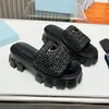 Designer Slide Gehaakte Platform Sandaal Wiggen Kurk Bodem Slipper Zomer Geweven Sliders Voor Vrouwen Huis Strand Stro Muilezel