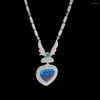 Подвесные ожерелья Europe America Fashion Style Ожерелье женская леди настройки Чешская циркон синий агат сердце Серебряный цвет