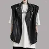 Gilet da uomo Giacca in pelle PU da uomo retrò Cerniera Risvolto Senza maniche Casual Gilet nero Decorazione in metallo Moda streetwear