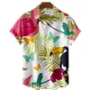 メンズカジュアルシャツフラミンゴプリントファッションビーチホリデー半袖トップストリートウェア2023男性服