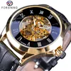 Forsining romain numéro affichage or mouvement ouvert travail rétro classique hommes montre haut marque de luxe automatique squelette montre-bracelet275C