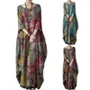 Casual Kleider Übergroße frauen Floral Sommerkleid 2023 Gedruckt Maxi Kleid Elegante Herbst Langarm Vestidos Weibliche Baumwolle Robe