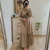 Roupas étnicas Eid Khaki Satin Abayas Para Mulheres Dubai Abaya Turquia Moda Muçulmana Simples Vestido Hijab Islã Roupas Paquistanesas Vestidos Africanos