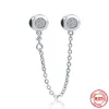 925 Sterling Silver Dangle Charm New Safety Chain Moon Flower Butterfly Queen Pärla för Pandora Charms Autentiska 925 Silverpärlor