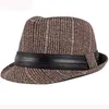 قبعات حافة واسعة دلو HT2774 Fedoras Autumn Winter Hat Caps for Men Vintage Plaid Wool Retro Gentleman Black Band Fedora Male Trilby Jazz 230801