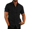 Polos Masculinos Algodão Linho Camisas Masculinas de Manga Curta Verão Cor Sólida Gola redonda Casual Estilo Praia Plus Size 230801