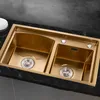 Gold Kitchen Double Sink Stainless Steel Mixer Taps Double Bowl Big Washing Sink Bathroom Accessoires De Cuisine Farm Sink
