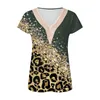 Bluzki damskie V Neck Leopard Koszulki z krótkim rękawem dla kobiet koronkowe cekiny wydrukowane Tunec Casual Tops i bluzka Blusas Summer