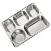 Dinnerware Sets Dishes Lunch Compartment Rectangle Boxes Divided Serving Rectangular Stainless Steel Tray