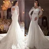 Sexy Lace Applique Sweetheart Bling Frisado Sash Marfim Sereia Open Back Vestidos de Noiva Chapel Train Moda Manga Longa Casamento Go240W