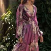 Summer Print Womens Dress V Neck Long Sleeved Retro Style Fairy Big Swing
