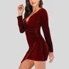 Robes décontractées Sexy soirée Mini femmes été moulante Stretch Vestidos De Mujer col en v velours Femme Robe Femme Robe à manches longues