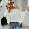 Kvinnors tröjor Kvinnor Casual Hollow Out Sticked Sweater Batwing Sleeve Sexy Off The Shoulder High Street Pullover 2023 Winter Fashion Tops