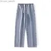 جينز الرجال الجينز الجينز الجيوب الصيفية الرجال السراويل الرباط الطول الكامل الملابس Z230801