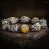 Bangle FoYuan Silver Color Wen Play Little Leaf Red Sandalwood Dragon Born Nine Child Handheld String Men's Jewelry