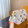 2023 Designer Bag Women Totes Shopping Messenger Embroidery Printing Leather Handbag Dazzling Flower Baguette 9.8in