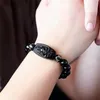 Strand Fooderwerk Sieraden 12MM Hoge Kwaliteit Natuurlijke Zwarte Obsidiaan Gesneden Boeddha Lucky Amulet Ronde Kralen Armband Voor Vrouwen mannen