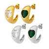 Hoop Earrings Exquisite Special-Interest Design Green White Glass Stone Titanium 18K Gold Plated