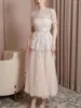 Party Dresses Fashion Custom Water-soluble Lace Long Dress For Women Embroidery Hook Flowers 3D Flower Chiffon Patchwork White