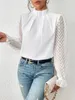 Autumn And Winter Elegant And Casual Half High Neck Patchwork Wavy Chiffon Long Sleeve Top For Women