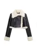 여성용 재킷 2023 여성 패션 두꺼운 따뜻한 가짜 시어링 크롭 재킷 코트 빈티지 긴 슬리브 전면 지퍼 여성 외부웨어 세련된 탑 230731