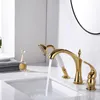 Rubinetti per lavabo da bagno Rubinetto in ottone di lusso Tre fori Lavabo dorato Rubinetto a mano per acqua fredda di alta qualità Lavabo