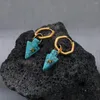 Hoop Earrings Fashion Turquoise Stainless Steel For Women Trendy Geometric Circle Blue Stone 18 K Gold Metal Jewelry