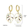 Dangle Earrings Bohemia White Black Enamel Leaf Drop For Women Zircon Stainless Steel Huggie Hoops Circle Statement Jewelry